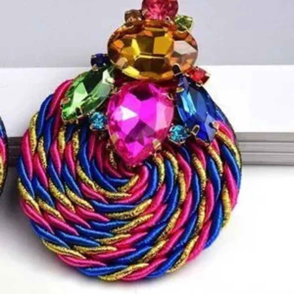 Colorful Crystal Handmade Round Rhinestone?Earrings Exaggerated Statement - Picture 3 of 5